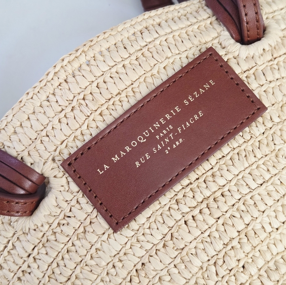 SEZANE JUSTINE MINI BASKET BAG - NATURAL RAFFIA CROSSBODY BAG - Picture 6 of 10